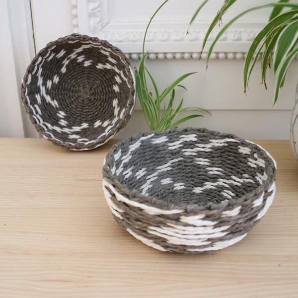 Panier rond "Yala" gris/blanc