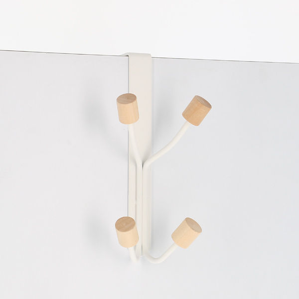 Patère 4 crochets "Helsinski" blanc et bois