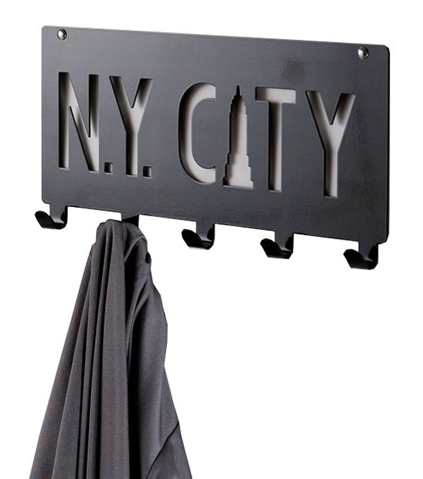 Lot de 2 patères murales noires 5 crochets "N.Y. City" 1 Compactor