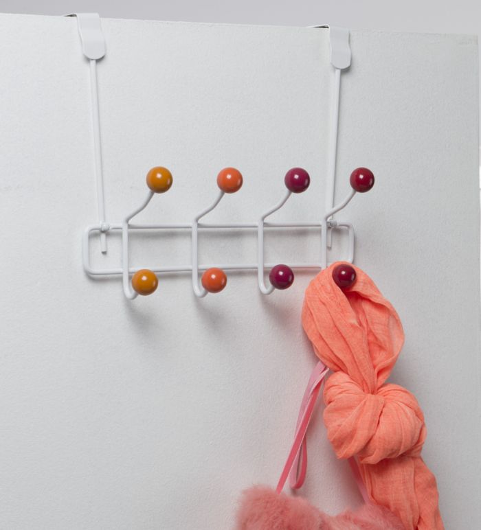 Patère de porte blanche 8 crochets tons rouges "Lota" 1 Compactor