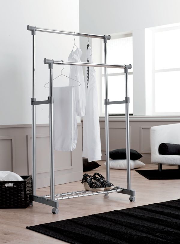 Portant double gris à roulettes hauteur réglable avec étagère "Alex" 5 Compactor