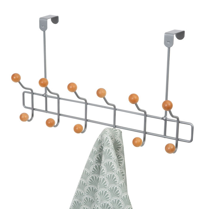 Patère de porte métal 12 crochets bois "Billy" 5 Compactor