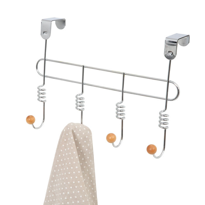 Patère de porte métal 4 crochets bois "Spirale" 5 Compactor