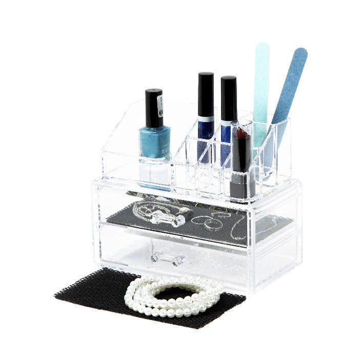 Coffret de rangement maquillage et bijoux 2 tiroirs transparent 5 Compactor