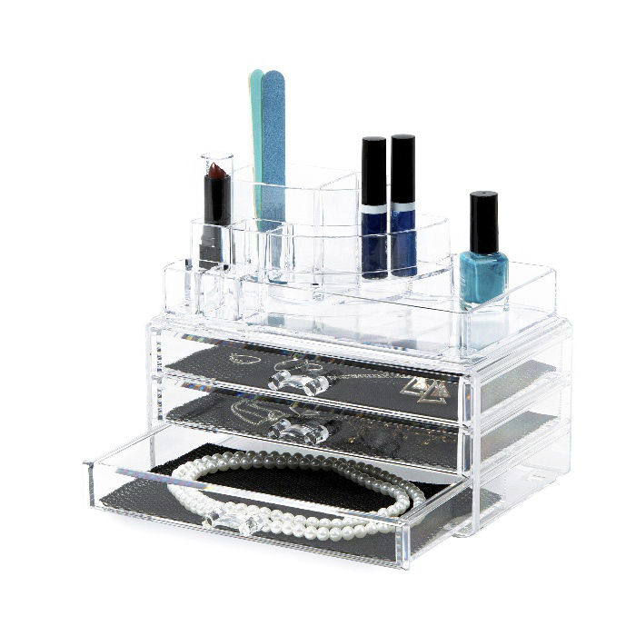 Coffret de rangement maquillage et bijoux 3 tiroirs transparent 4 Compactor