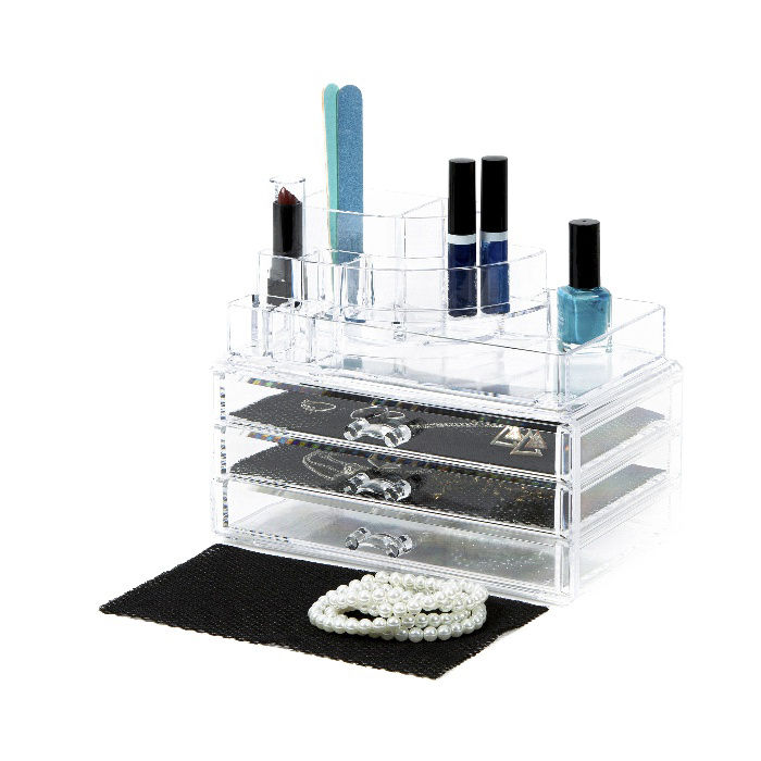 Coffret de rangement maquillage et bijoux 3 tiroirs transparent 5 Compactor