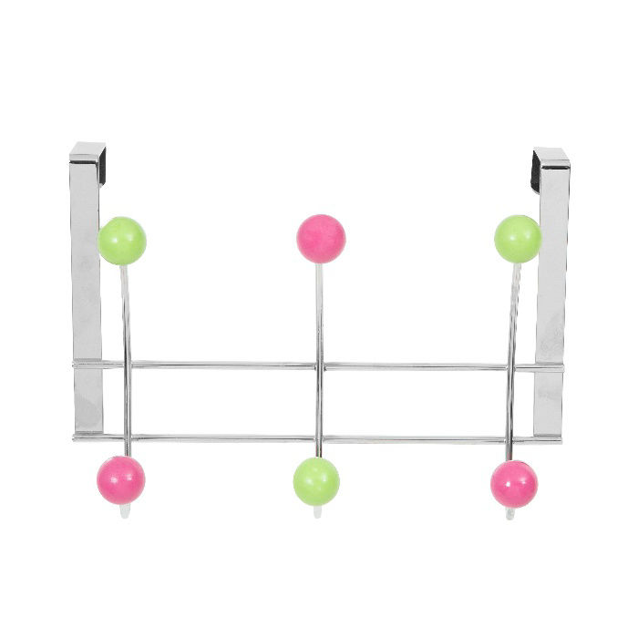 Patère de porte métal 6 crochets roses et verts "Candies" 2 Compactor