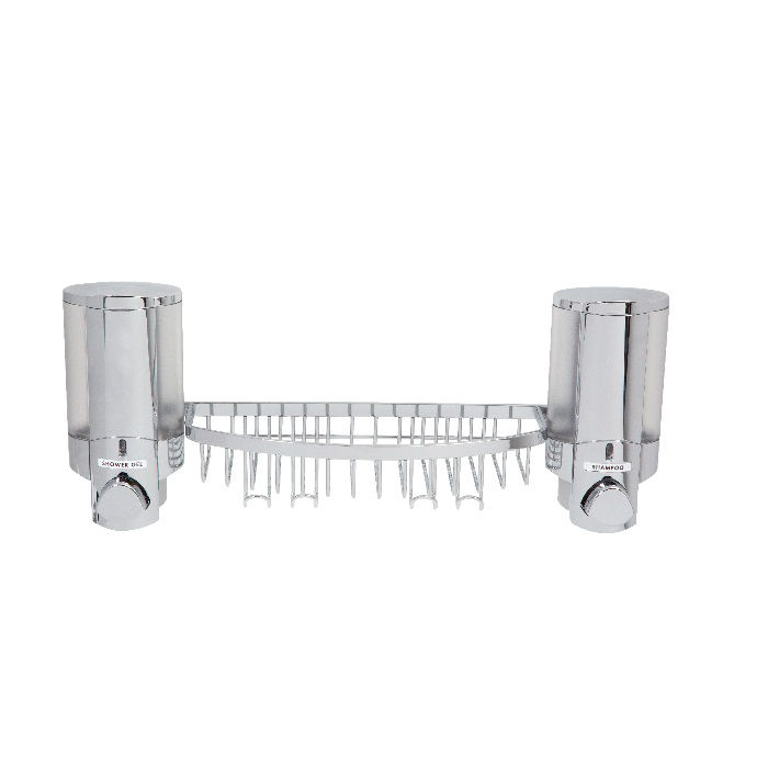 Tablette murale avec double distributeur de savon chromé 2 Compactor