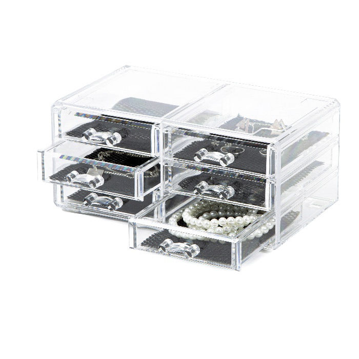 Coffret range-bijoux 6 tiroirs transparent grand modèle 5 Compactor