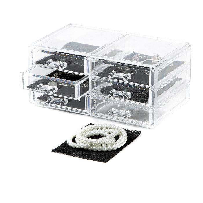 Coffret range-bijoux 6 tiroirs transparent grand modèle 4 Compactor
