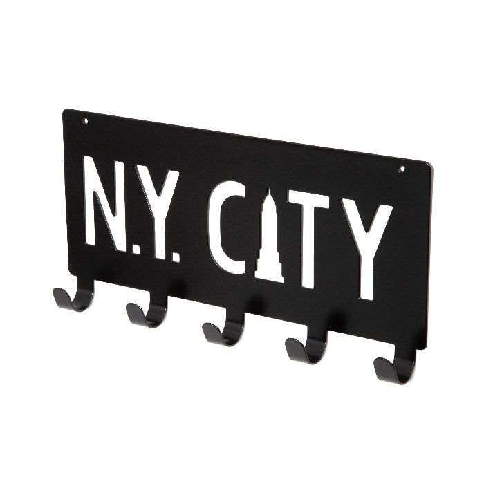 Patère murale noire 5 crochets "N.Y. City" 1 Compactor