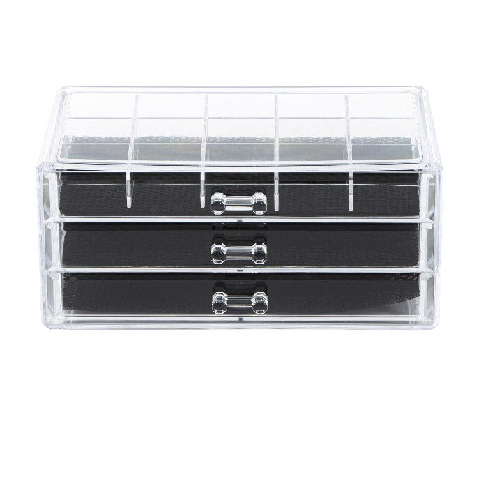 Coffret range-bijoux 3 tiroirs transparent grand modèle 2 Compactor