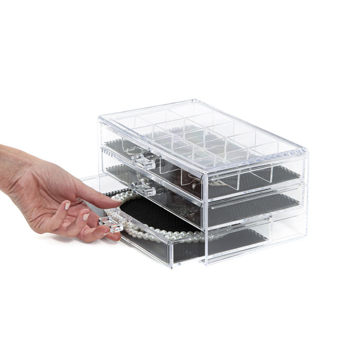 Coffret range-bijoux 3 tiroirs transparent grand modèle 3 Compactor