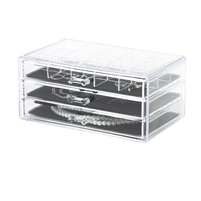 Coffret range-bijoux 3 tiroirs transparent grand modèle 5 Compactor