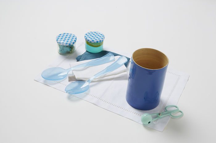 Pot en bambou laqué bleu "Danang" grand modèle 4 Compactor