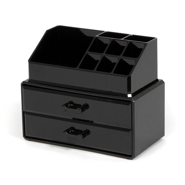 Coffret de rangement maquillage et bijoux 2 tiroirs noir 1 Compactor