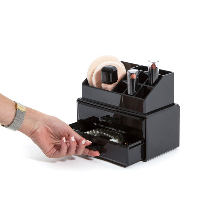 Coffret de rangement maquillage et bijoux 2 tiroirs noir 5 Compactor
