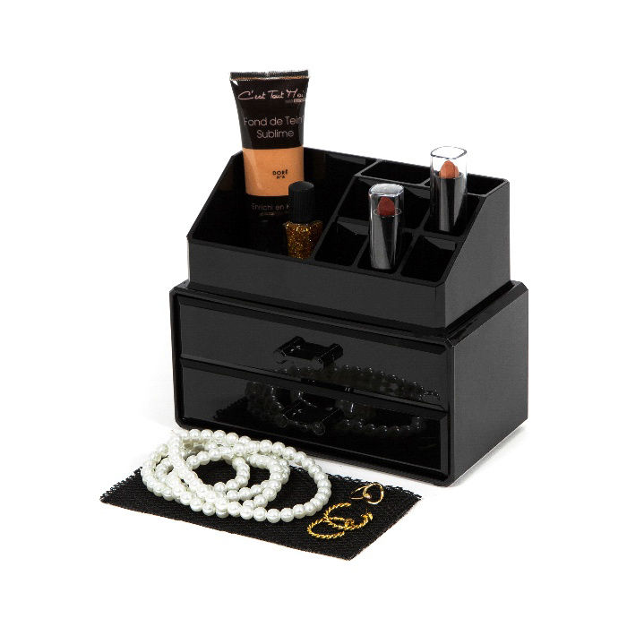 Coffret de rangement maquillage et bijoux 2 tiroirs noir 6 Compactor