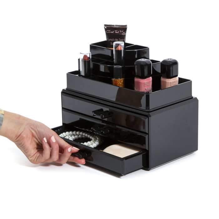 Coffret de rangement maquillage et bijoux 3 tiroirs noir 4 Compactor