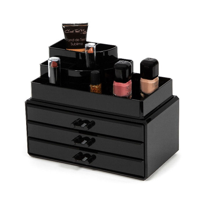 Coffret de rangement maquillage et bijoux 3 tiroirs noir 3 Compactor