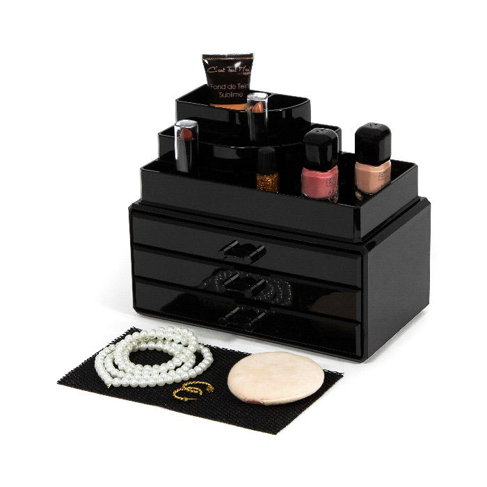 Coffret de rangement maquillage et bijoux 3 tiroirs noir 5 Compactor