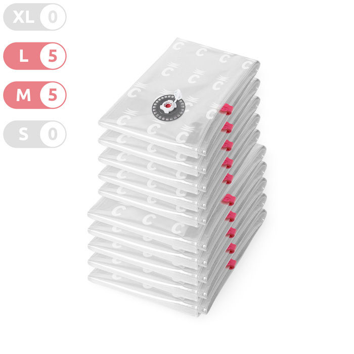 Lot de 10 sacs de compression "Aspispace" (5 M + 5 L) 1 Compactor