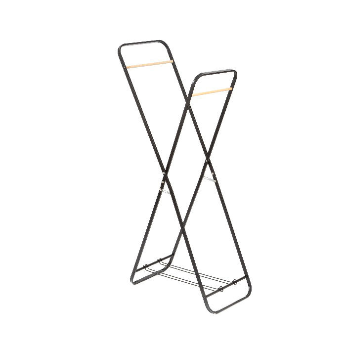 Portant double noir en métal avec barres en bois "Sven" 1 Compactor