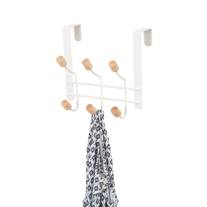 Patère de porte blanche 6 crochets bois "Helsinki" 5 Compactor
