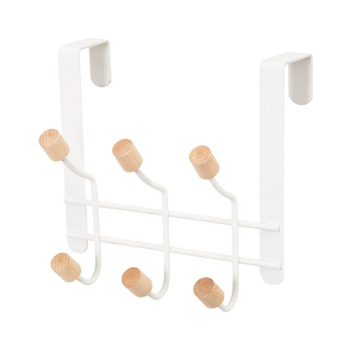 Patère de porte blanche 6 crochets bois "Helsinki" 1 Compactor