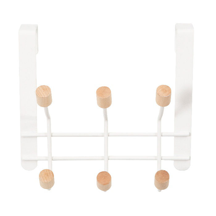 Patère de porte blanche 6 crochets bois "Helsinki" 2 Compactor