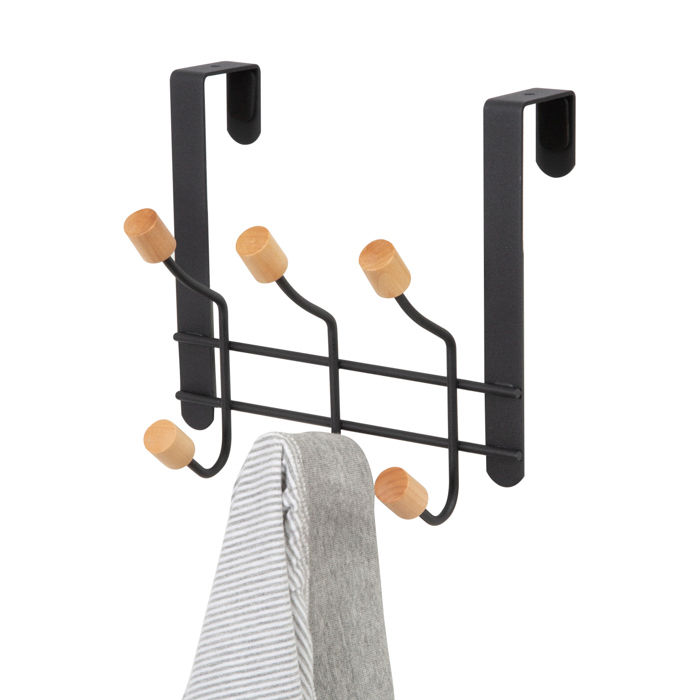 Patère de porte noire 6 crochets bois "Helsinki" 5 Compactor