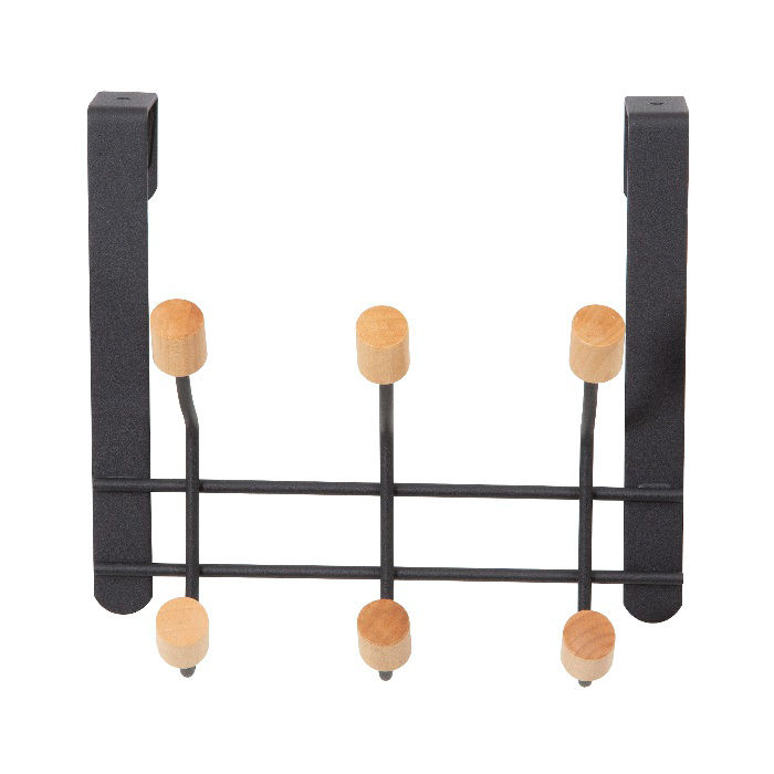 Patère de porte noire 6 crochets bois "Helsinki" 2 Compactor