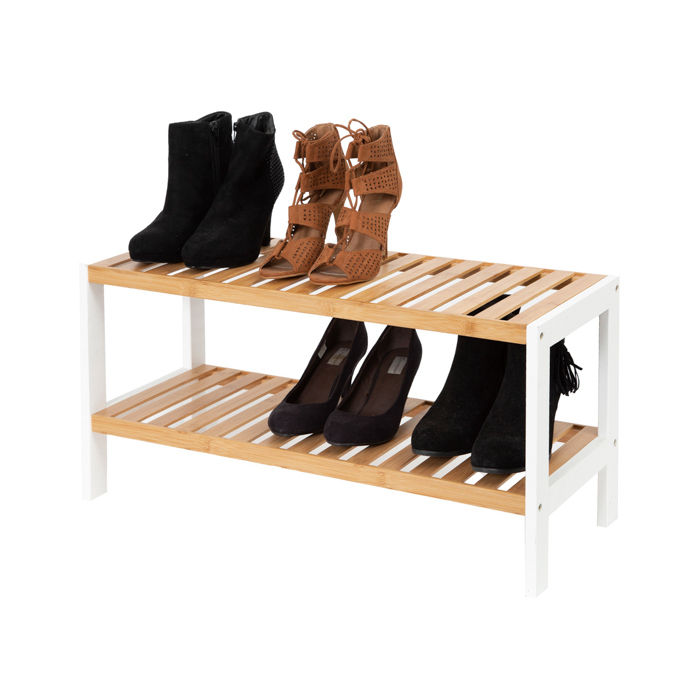 Étagère range-chaussures 2 niveaux blanc/bois "Akira" 4 Compactor