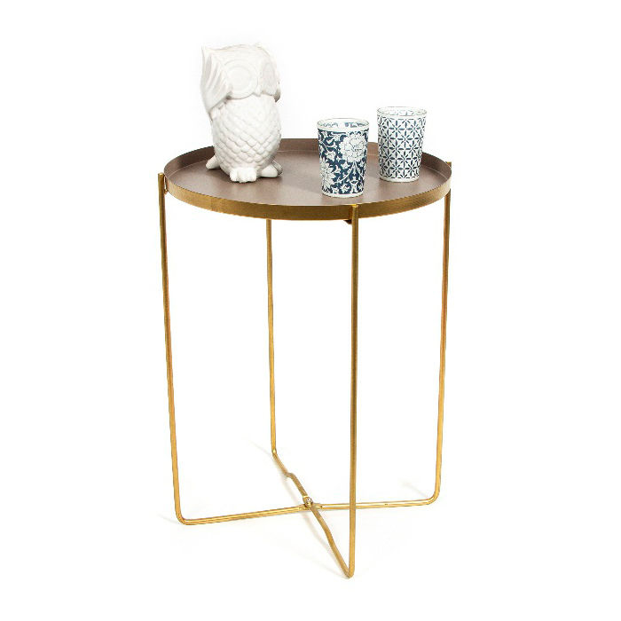 Table d'appoint ronde taupe et métal doré "Elisa" 4 Compactor