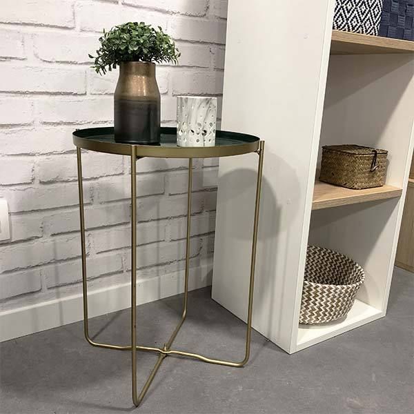 Table d'appoint "Elisa" verte et métal doré