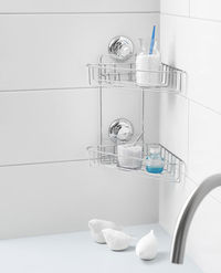 Etagère d’angle double à ventouses argent "Bestlock"