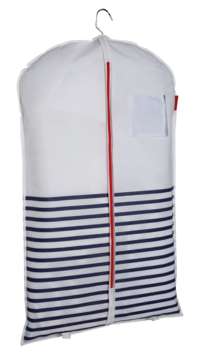 Housse courte pour vêtements bleue et blanche "Marinière"