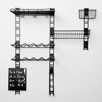 Kit de rangements muraux noirs pour bouteilles et verres "Walltech"