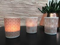 Lot de 3 photophores rose poudré et blanc