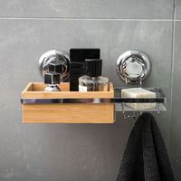 Porte-savon et rangement à ventouses "Spa" en bambou