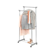 Portant double gris à roulettes avec étagère "Firmin"