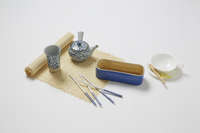 Vide-poches en bambou laqué bleu "Danang"