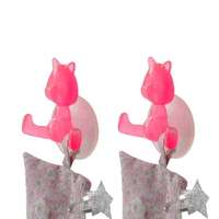 Lot de 2 crochets à ventouse roses "Chat"