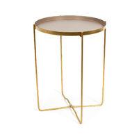 Table d'appoint ronde taupe et métal doré "Elisa"