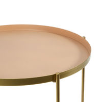 Table d'appoint ronde rose et métal doré "Elisa"